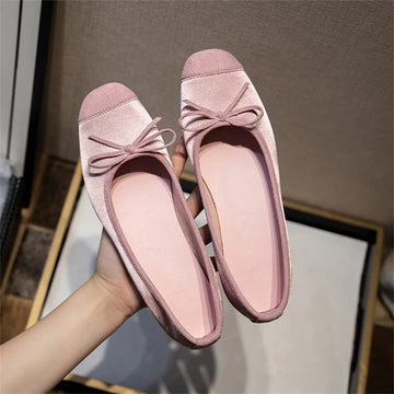 xajzpa Breathable Silk Ballerinas Ballet Flats Women Summer Autumn Slip On Loafers Square Toe Bowknot Flat Casual Shoes